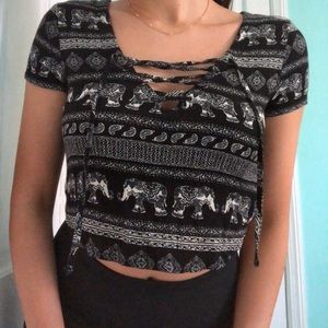 forever 21 tribal elephant crop top with lace up